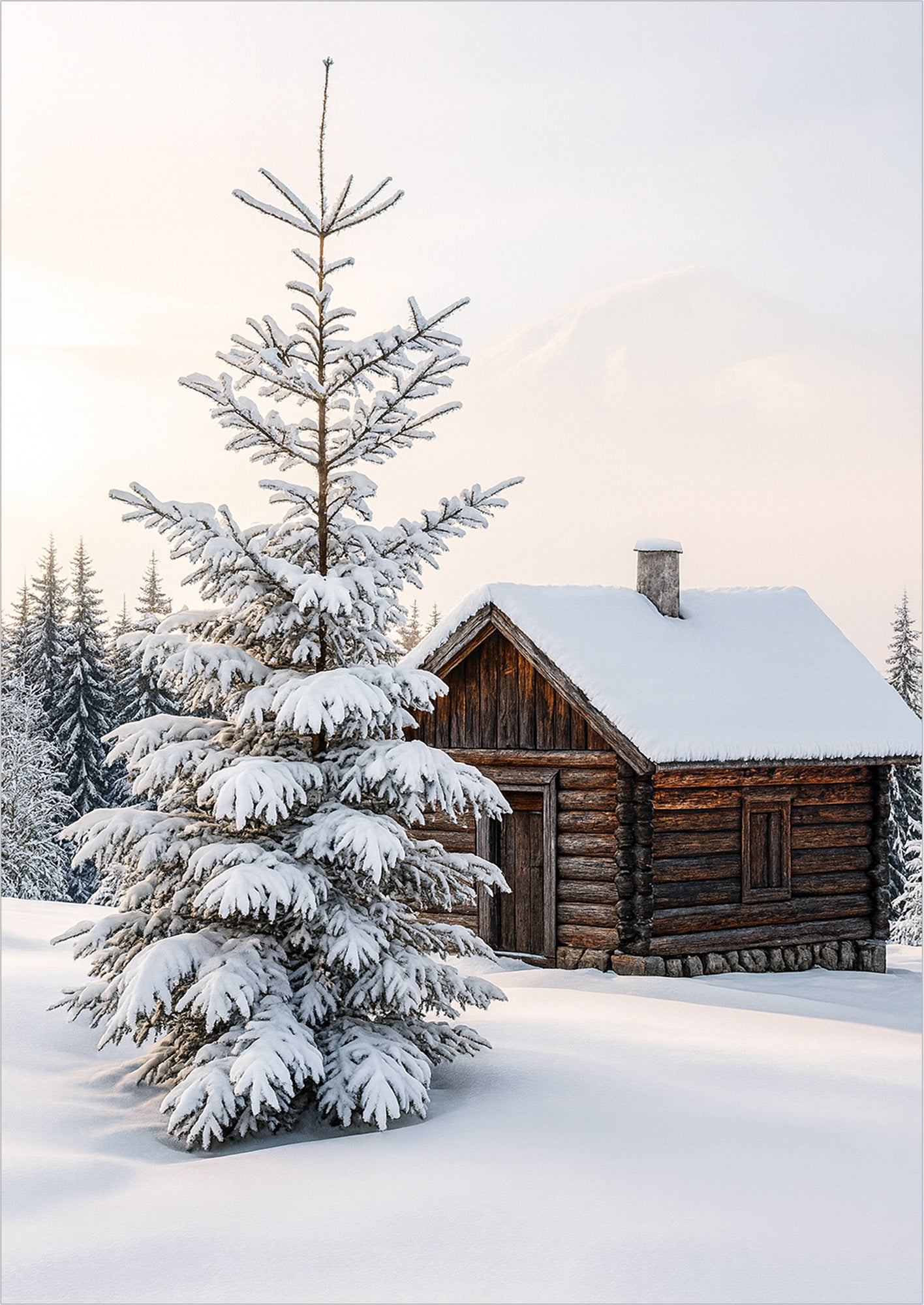 Poster Waldhütte mit Schnee bedeckt freigestellt