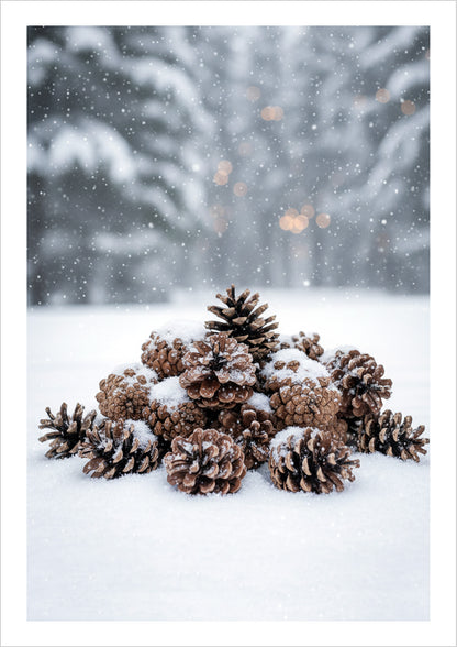 Poster Tannenzapfen im Schnee freigestellt