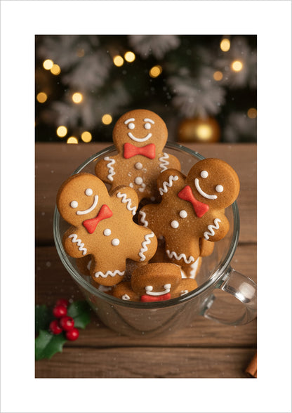 Poster Lebkuchen Männchen mit Weihnachtsdeko freigestellt