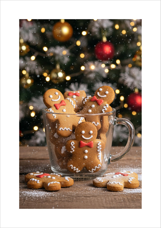 Poster Lebkuchen Männchen mit Weihnachtsdeko 2 freigestellt
