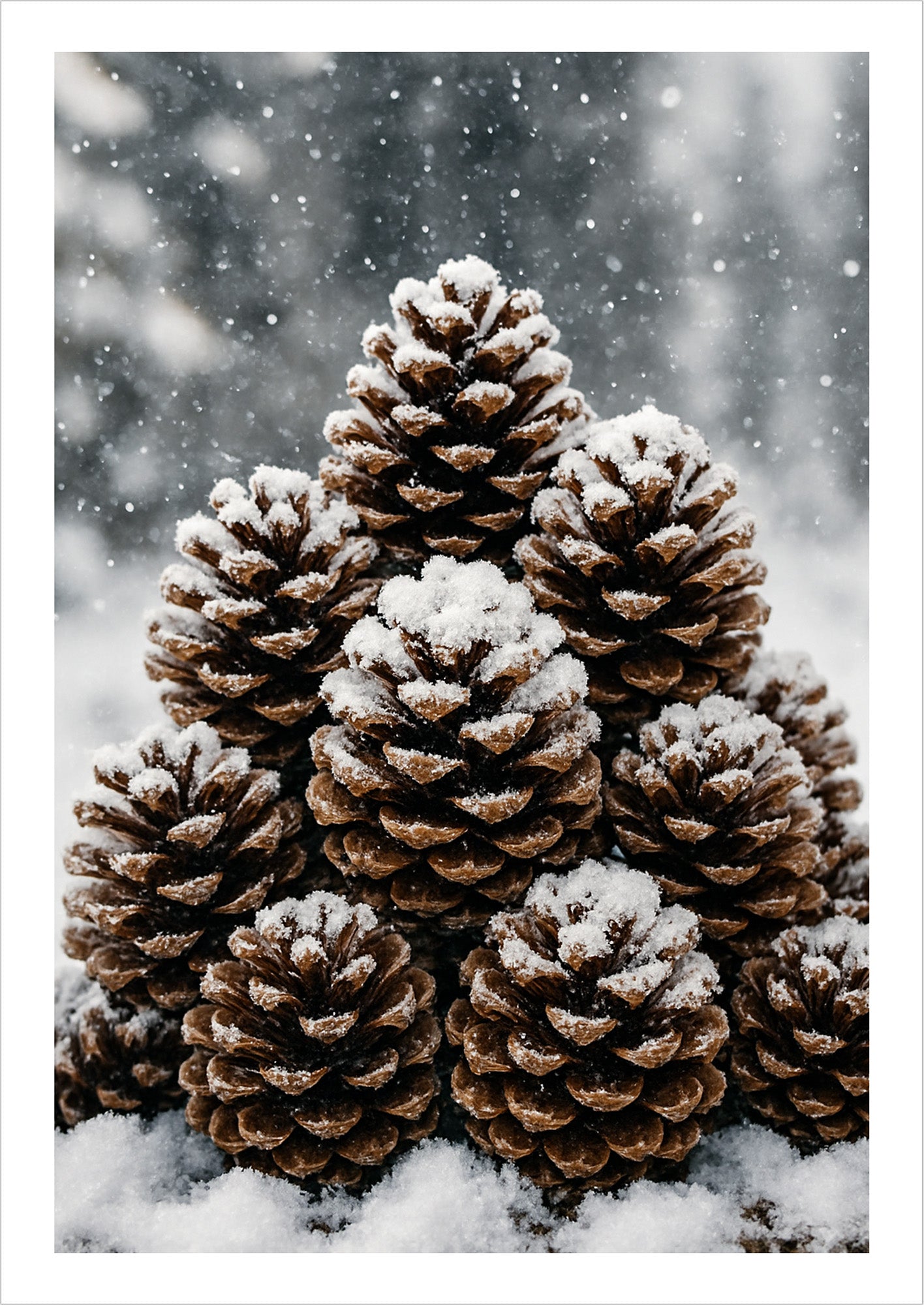 Poster Tannenzapfen im Schnee Closeup freigestellt