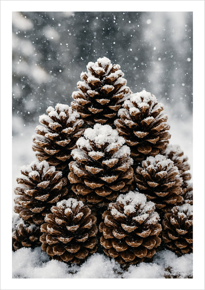 Poster Tannenzapfen im Schnee Closeup freigestellt