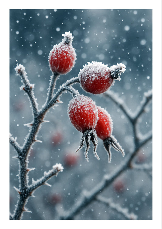 Poster Hagebutte Gefroren Closeup freigestellt