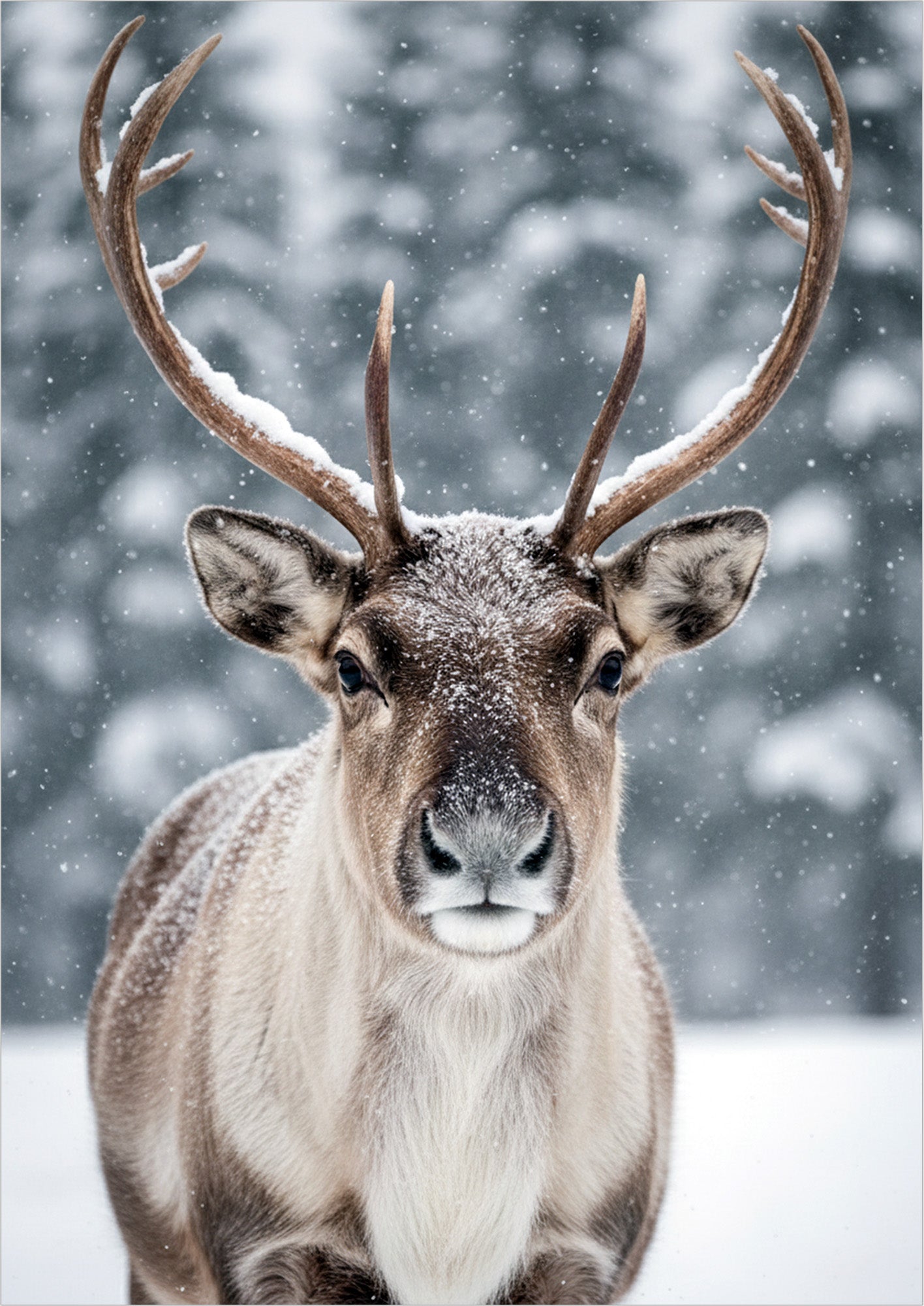 Poster Rentier im Schnee Nahaufnahme freigestellt