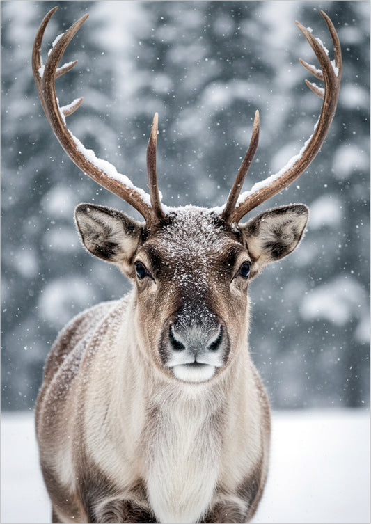 Poster Rentier im Schnee Nahaufnahme freigestellt