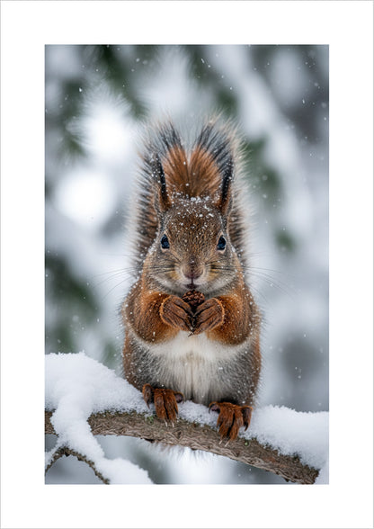 Poster Eichhörnchen im Schnee freigestellt