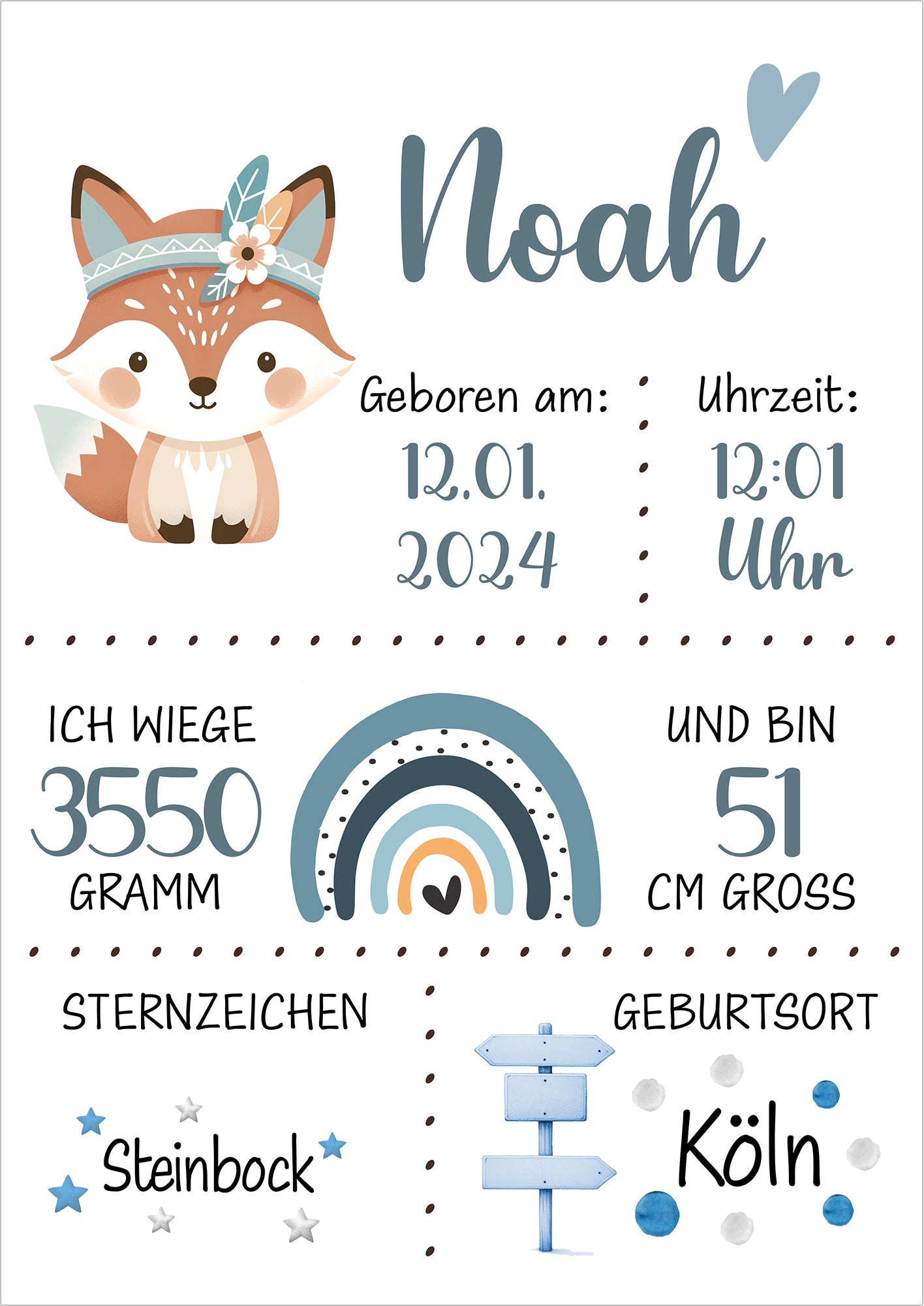 Geburtsposter Junge - mit Namen & Geburtsdaten - Personalisiert