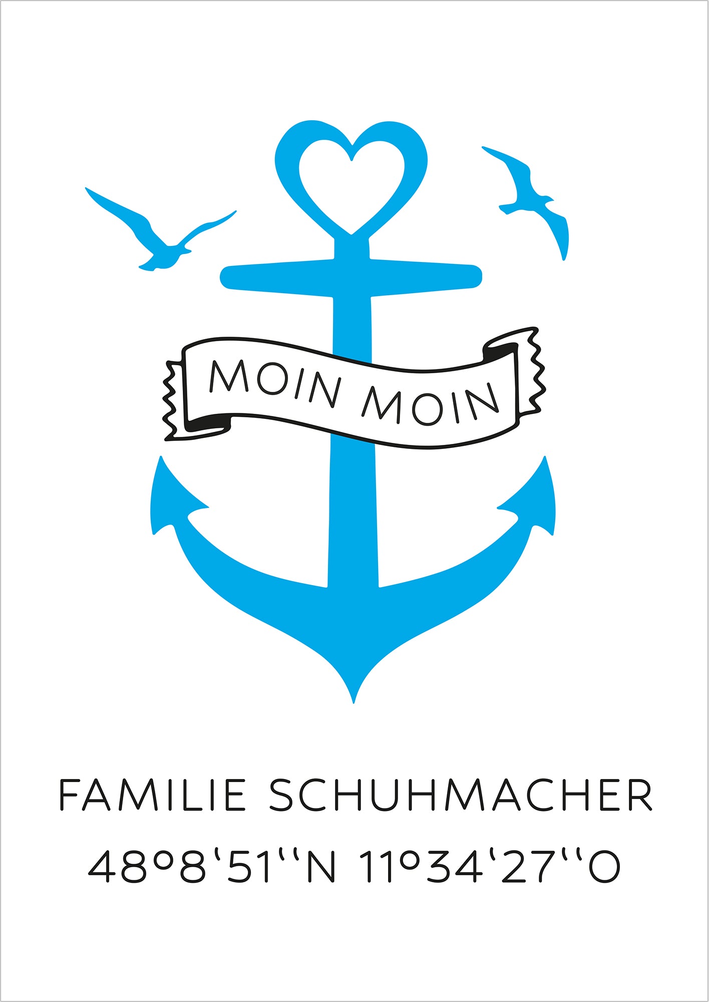 Familienposter Anker mit Name, Spruch & Koordinaten - Personalisiert
