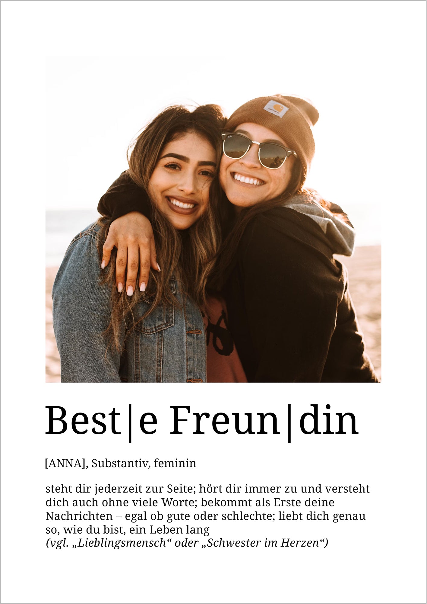 Beste Freundin Poster Definition personalisiert mit Foto und Name, Geschenkidee für Freundschaft