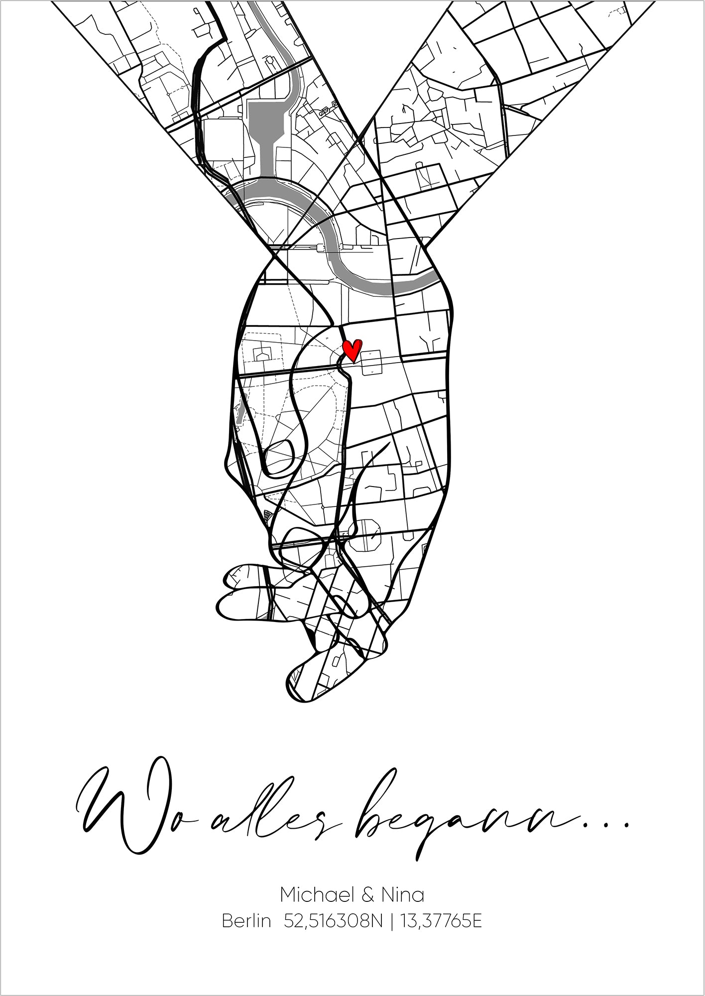 Wo alles Begann - Hand in Hand - Koordinaten - Personalisiert