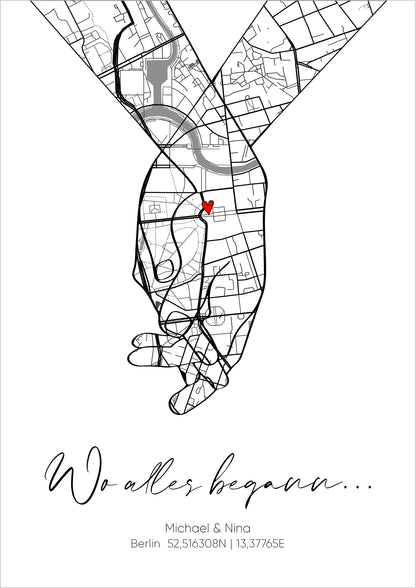 Wo alles Begann - Hand in Hand - Koordinaten - Personalisiert