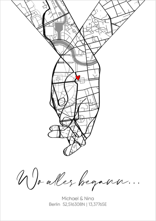 Wo alles Begann - Hand in Hand - Koordinaten - Personalisiert