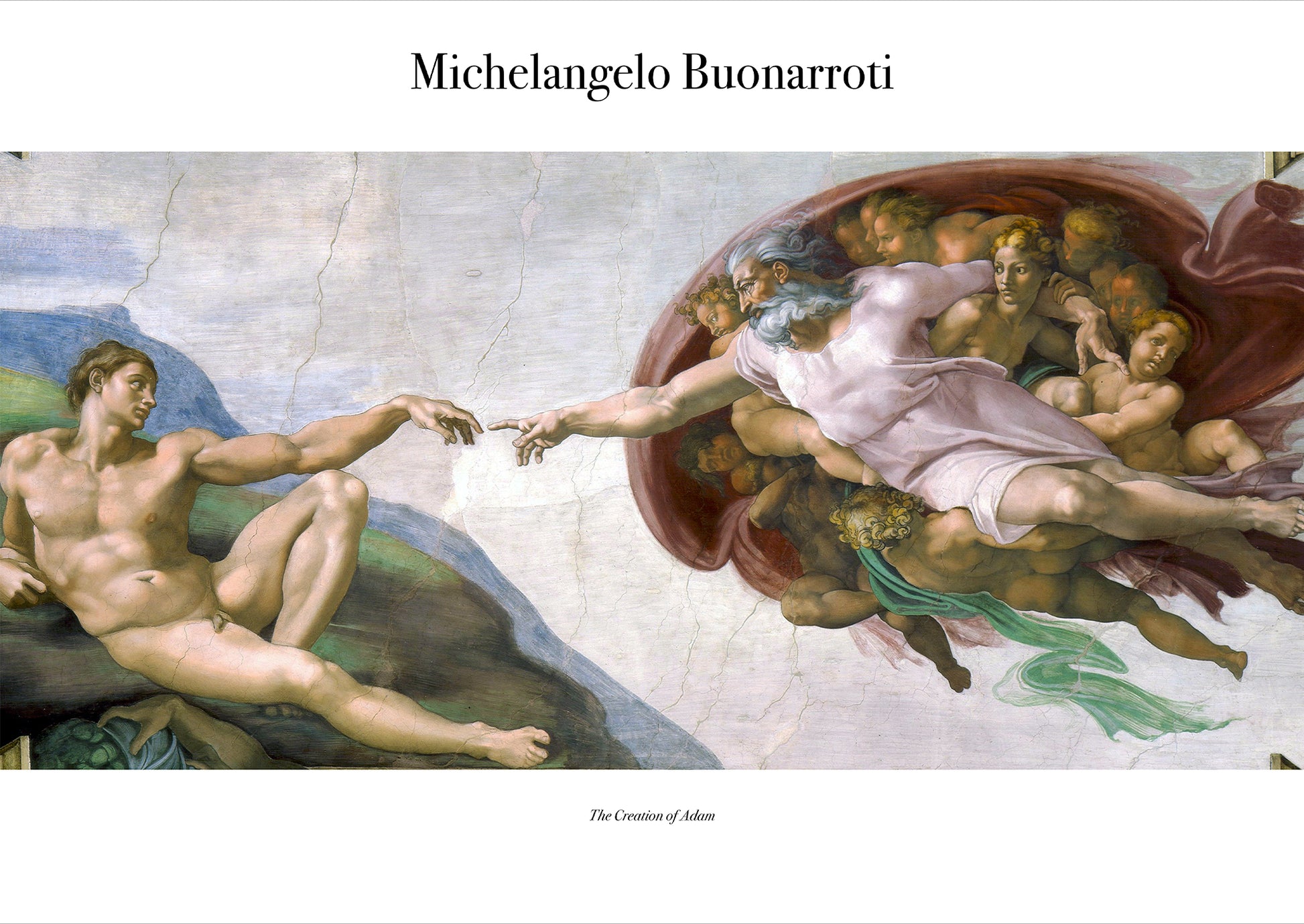 The Creation of Adam von Michelangelo Poster auf weißem Hintergrund freigestellt