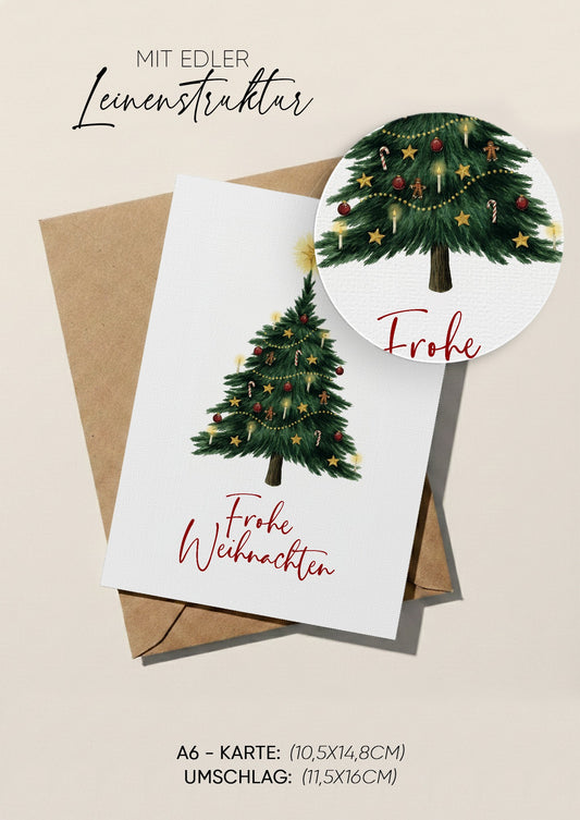 Weihnachtskarte Frohe Weihnachten mit Lupe auf die edle Leinenstruktur, Format A6 mit Umschlag C6
