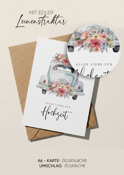 Edle Hochzeitskarte "Just Married" – Grußkarte zur Hochzeit mit eleganter Leinenstruktur & Umschlag