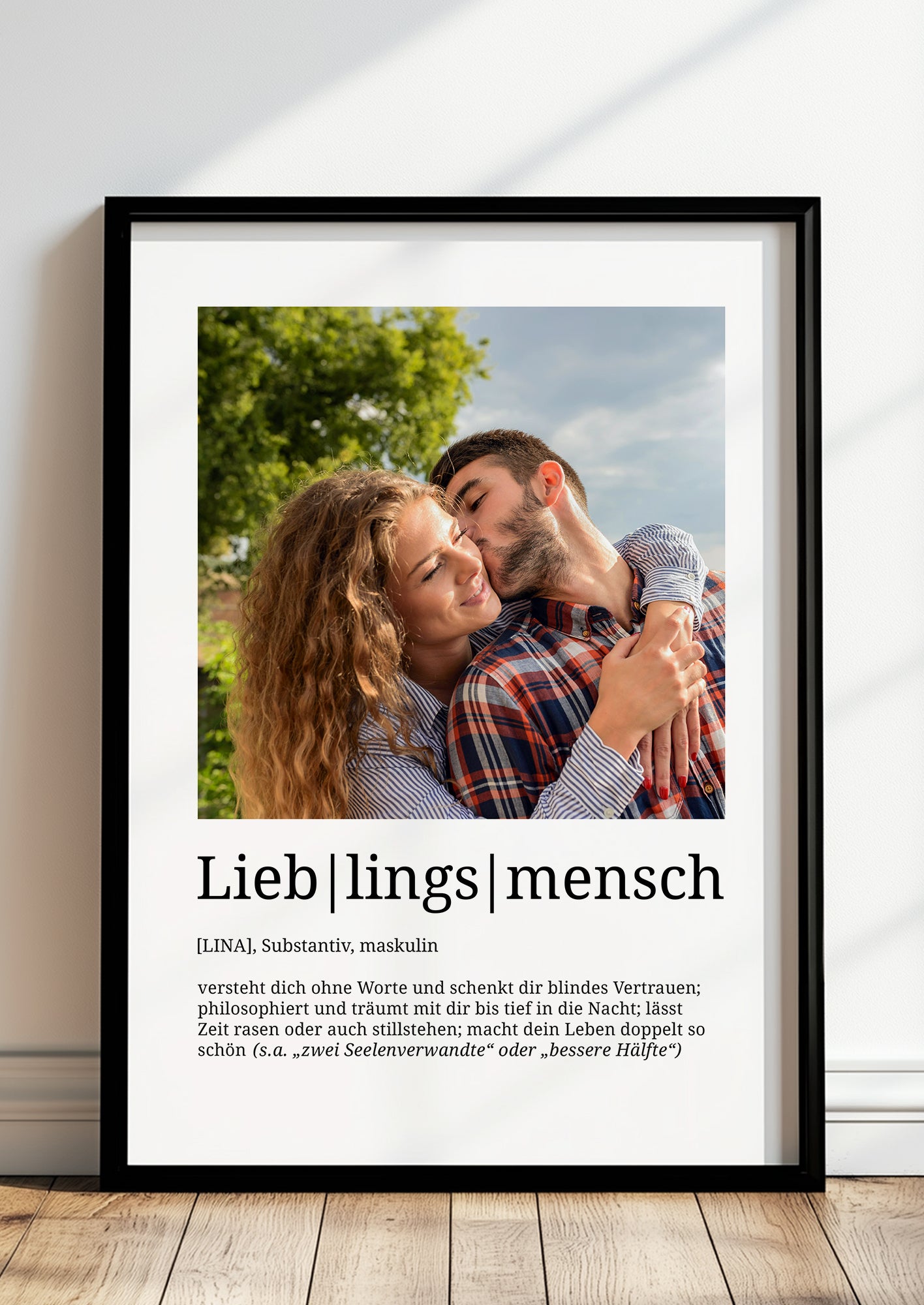 Lieblingsmensch Definition Poster personalisiert, stilvolles Liebesgeschenk im Rahmen