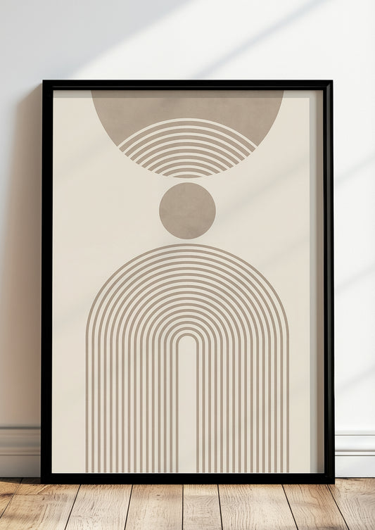 Geometrisches Poster mit ruhigem, symmetrischem Aufbau in natürlichen Tönen
