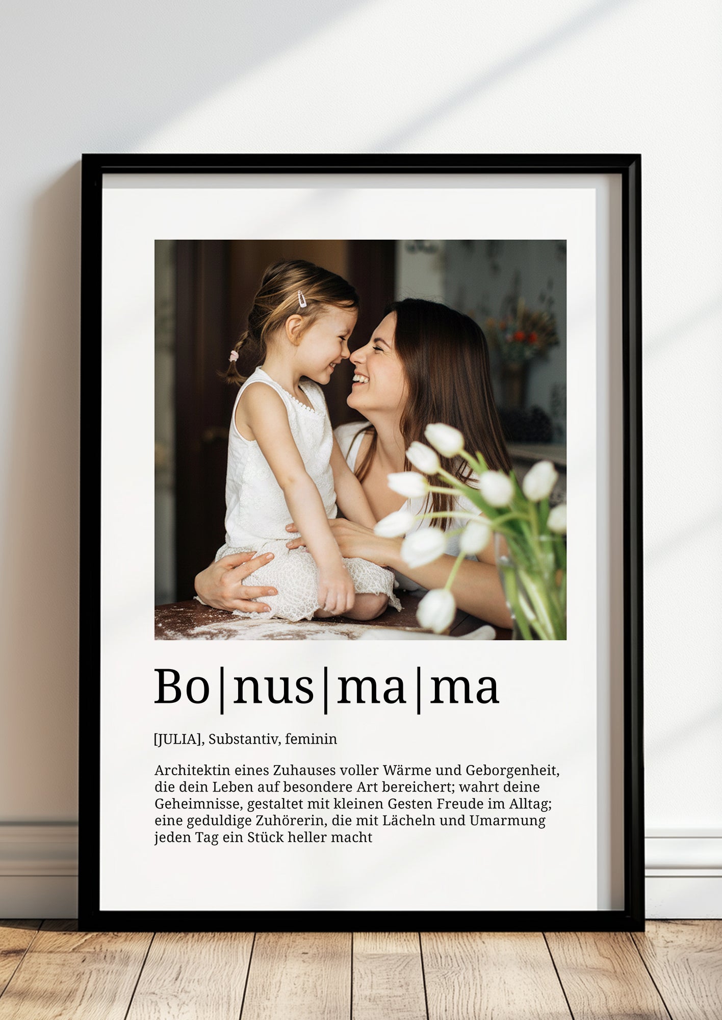 Poster Bonusmama personalisiert mit Foto, hochwertiger Druck im Rahmen als Geschenk
