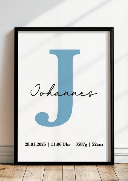 Geburtsposter Junge mit Buchstabe - Personalisiert