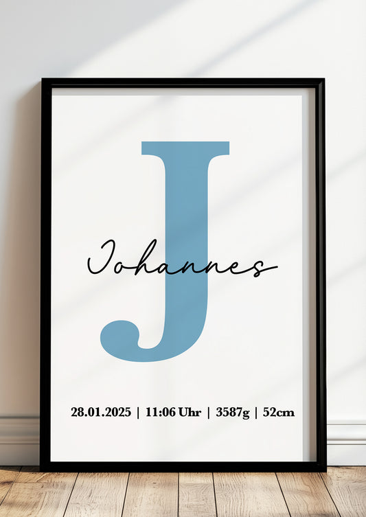 Geburtsposter Junge mit Buchstabe - Personalisiert