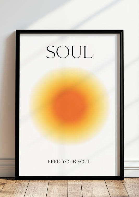 Motiv mit weichem orangenem Zentrum in schlichtem Rahmen, minimalistisches Design