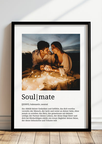 Soulmate Definition Poster mit Foto und Name, Liebesgeschenk im eleganten Rahmen