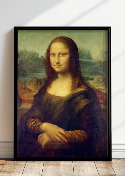 Mona Lisa von Leonardo da Vinci Kunstdruck im schwarzen Rahmen, an Wand gelehnt