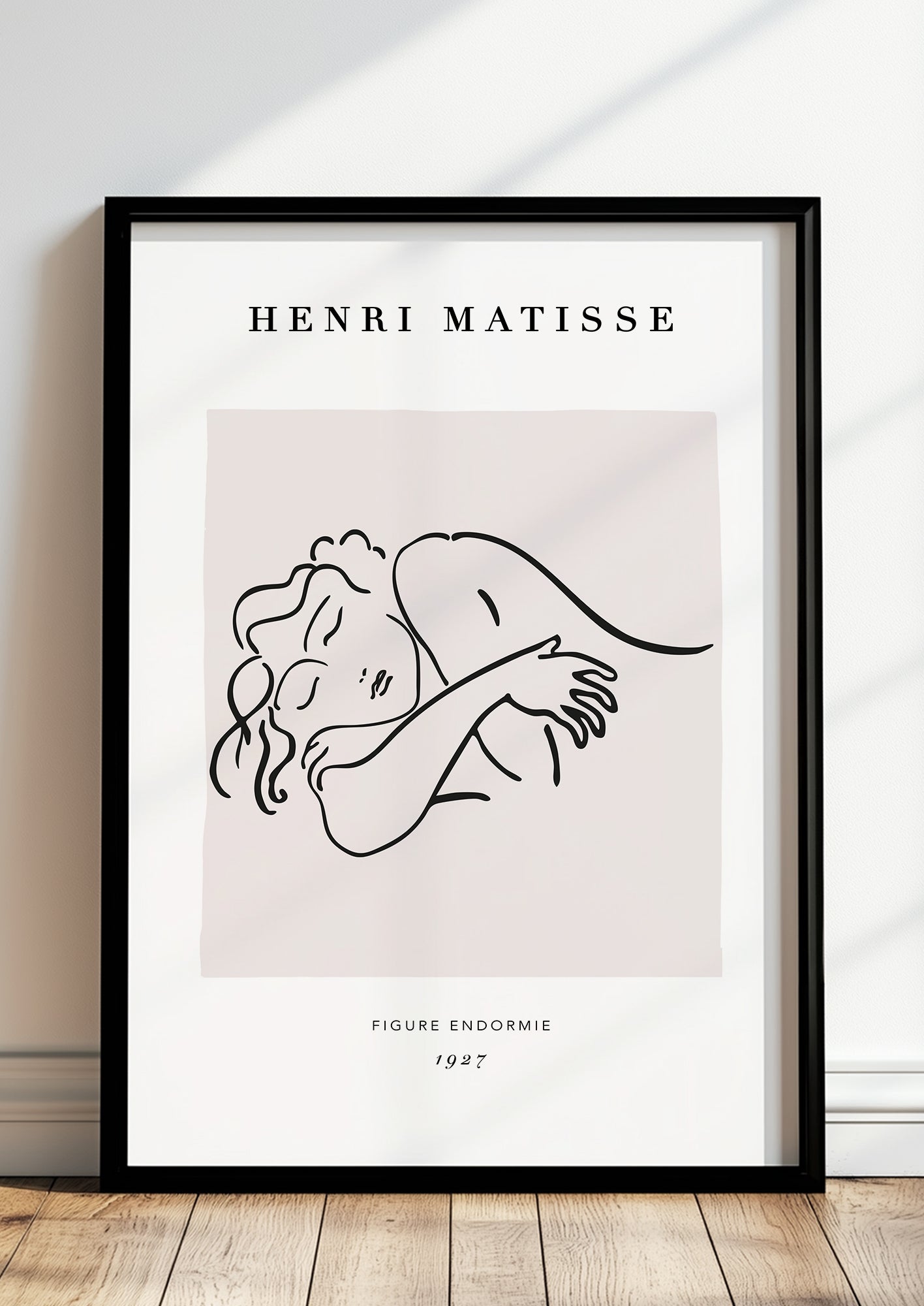 Sleeping Woman von Henri Matisse Kunstdruck im schwarzen Rahmen, an Wand gelehnt
