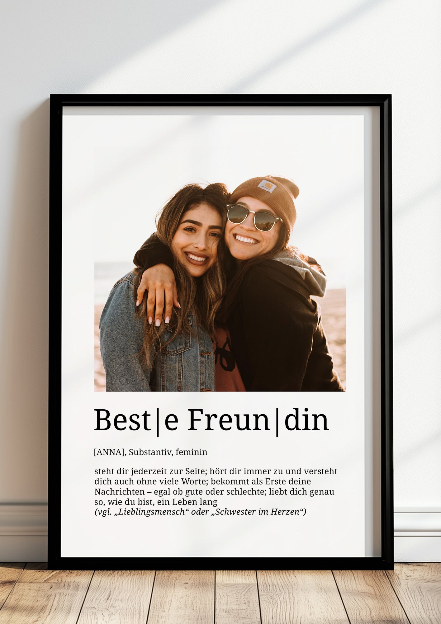 Poster Beste Freundin Definition mit Foto, liebevolles Geschenk im eleganten Rahmen