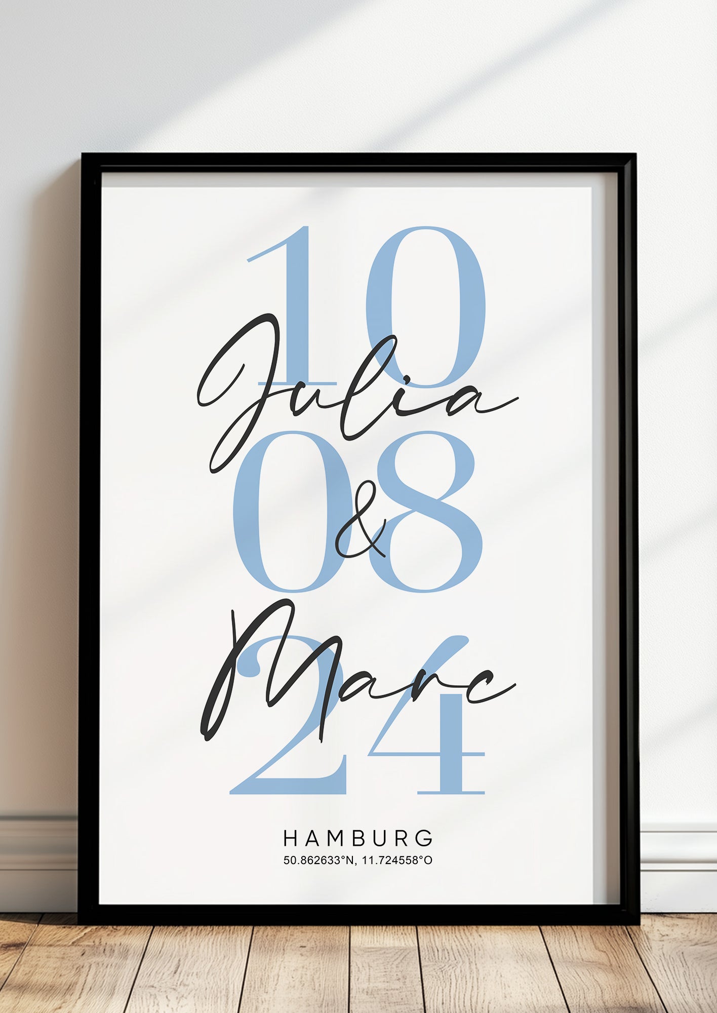 Hochzeits- / Paarbild mit Namen, Datum & Stadt - Personalisiert