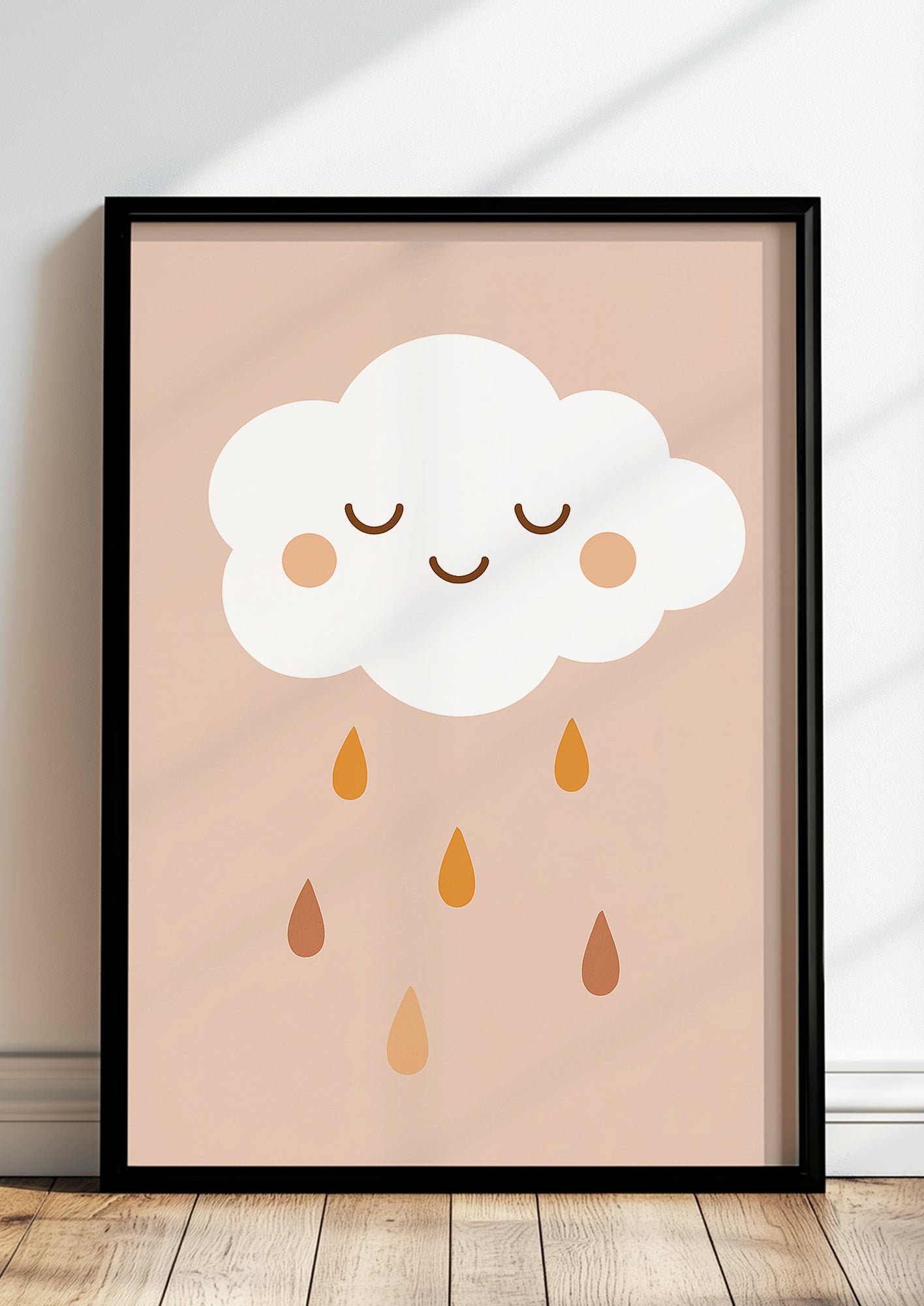 Niedliches Kinderposter mit Wolke und Tropfen in einem schlichten Rahmen