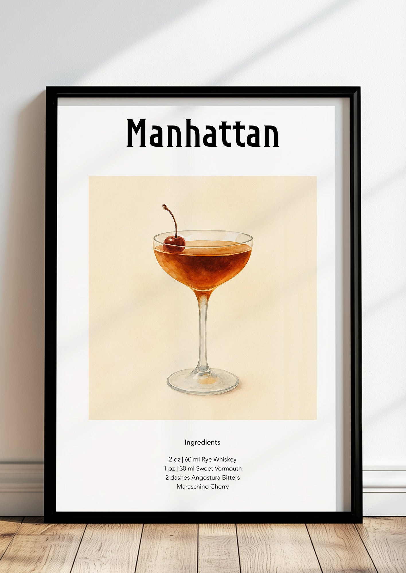 Gerahmtes Manhattan-Poster lehnt auf dem Boden an einer Wand