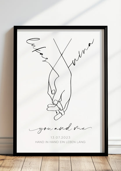 Hochzeitshände Paarbild - Hand in Hand ein Leben lang - Personalisiert