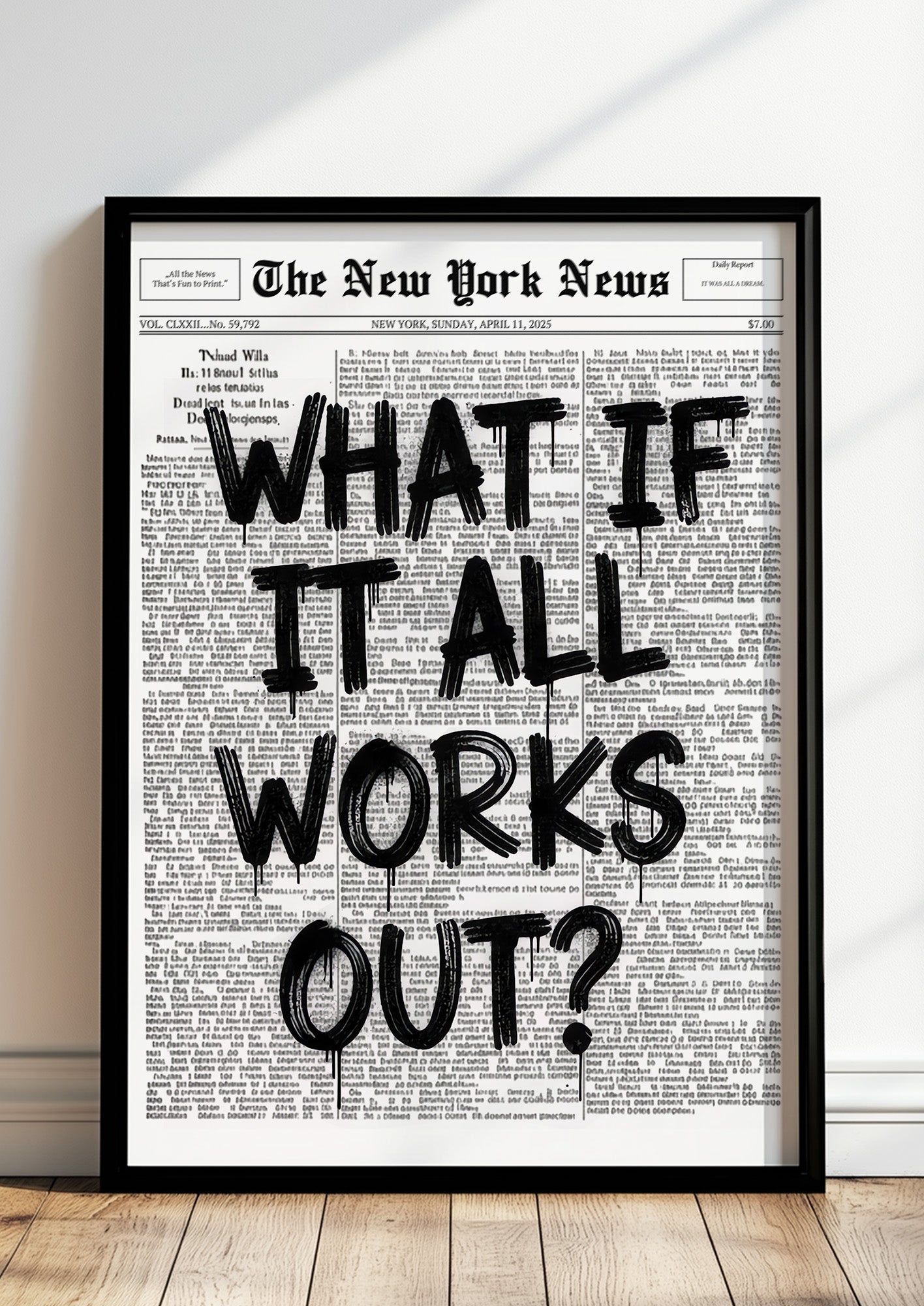 Poster What If It All Works Out? im schwarzen Holzrahmen stehend