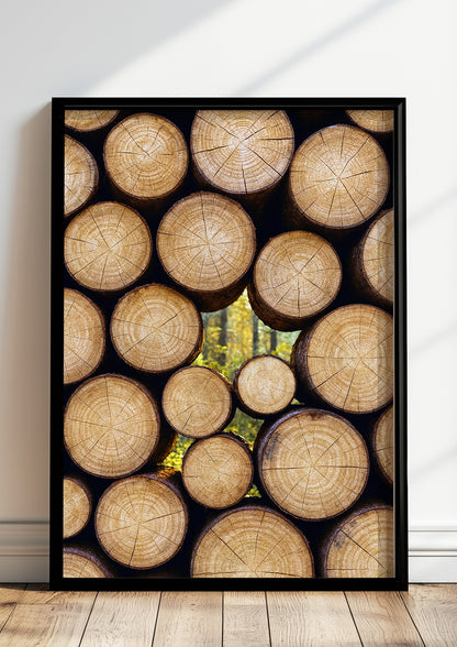 Poster Baumstämme im Herbst im schwarzen Holzrahmen stehend