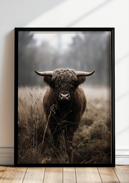 stehend Poster Highland Cow im schwarzen Holzrahmen