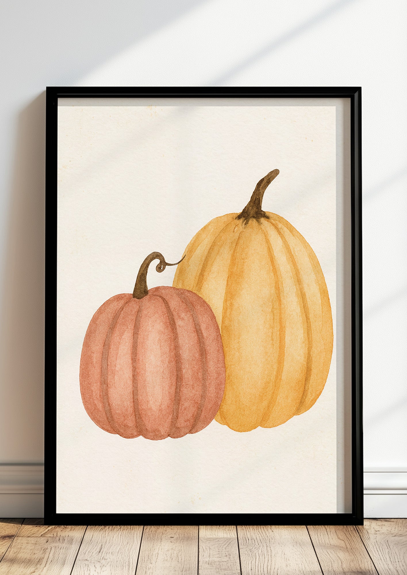 stehend Poster Kürbis Illustration Watercolor im schwarzen Holzrahmen