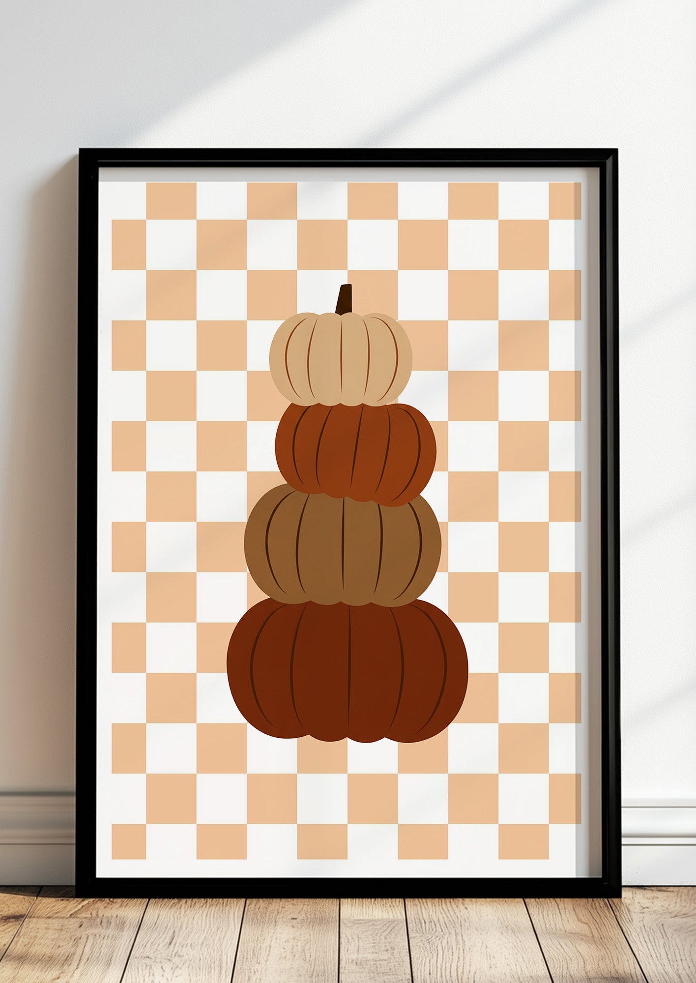 Poster Kürbis on Squares Illustration im schwarzen Holzrahmen stehend