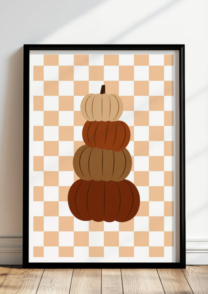 Poster Kürbis on Squares Illustration im schwarzen Holzrahmen stehend