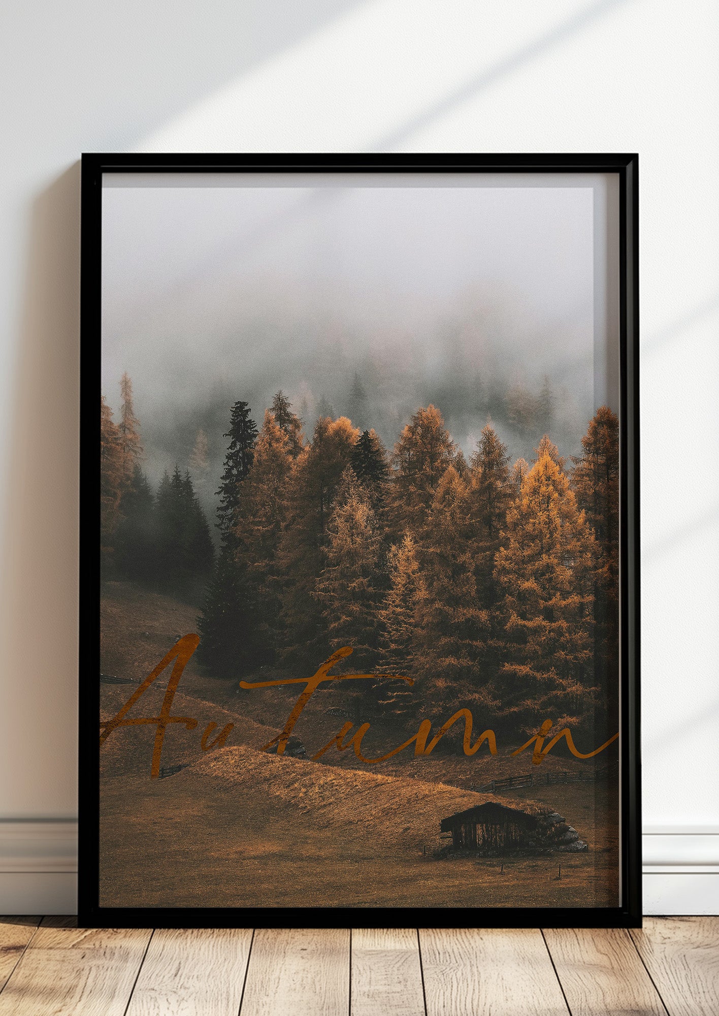 Poster Autumn Forest im schwarzen Holzrahmen stehend