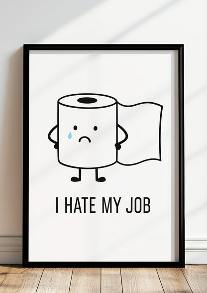 Das lustige Toilettenpapier Poster gerahmt in einem modernen Badezimmer mit hellen Fliesen