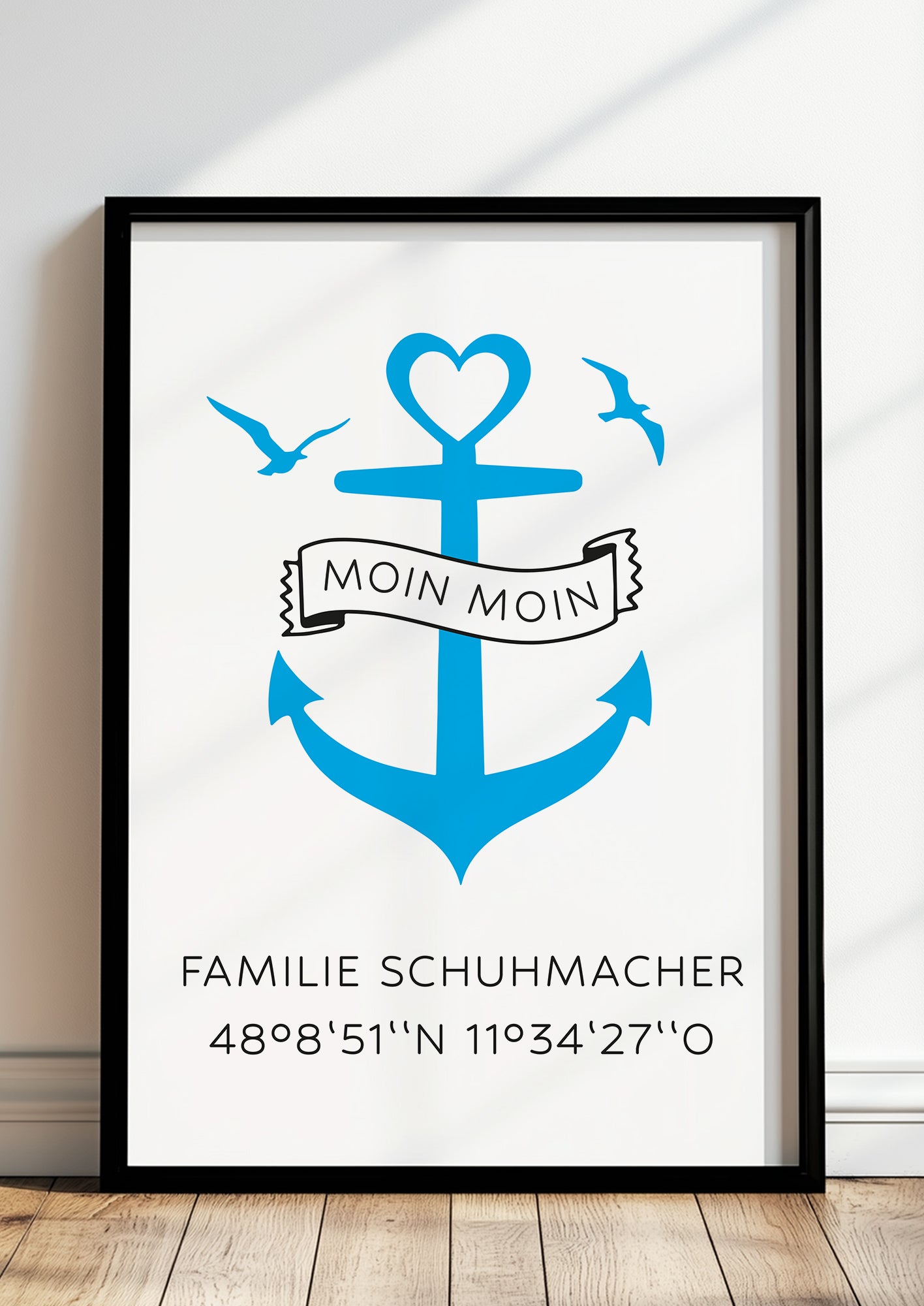 Familienposter Anker mit Name, Spruch & Koordinaten - Personalisiert