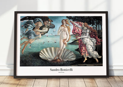 The Birth of Venus von Sandro Botticelli Kunstdruck im schwarzen Rahmen, an Wand gelehnt