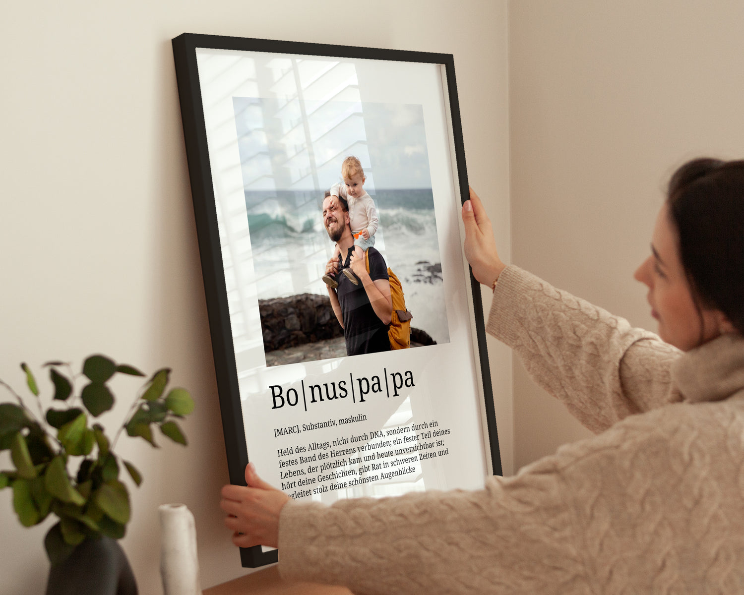Individuelles Poster Bonuspapa Definition mit Foto, perfektes Geschenk für Bonusväter