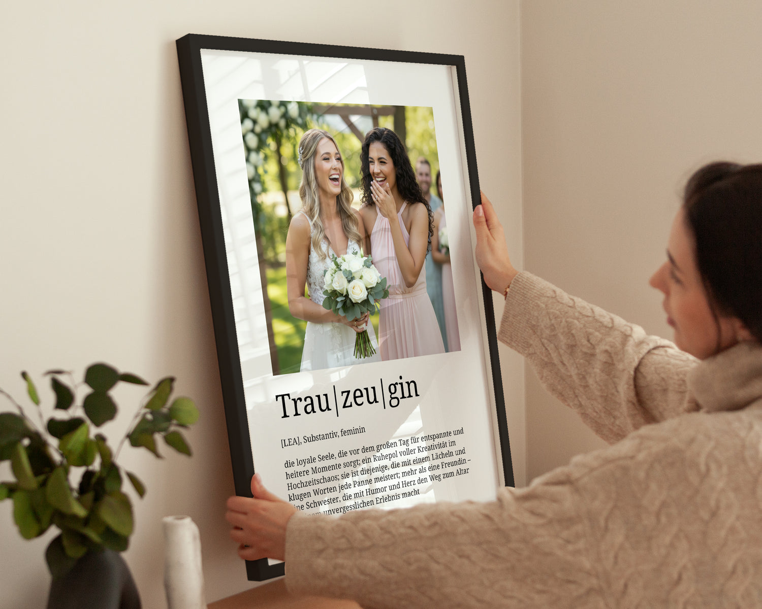 „Personalisierte Wanddekoration Trauzeugin Definition Poster, Geschenkidee mit Foto und Name im Rahmen“