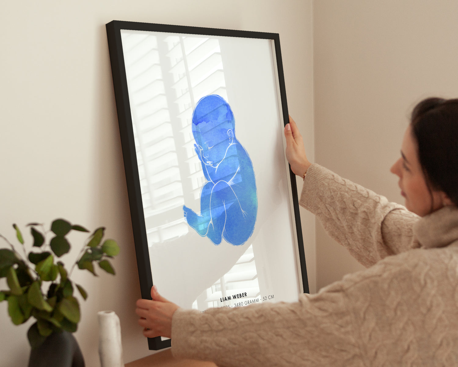 Poster Baby Watercolor Geburtsposter 2 an Wand aufgehängt