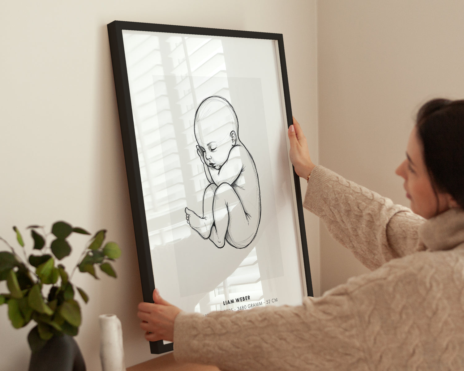 Poster Baby Sketch Geburtsposter 2 an Wand aufgehängt