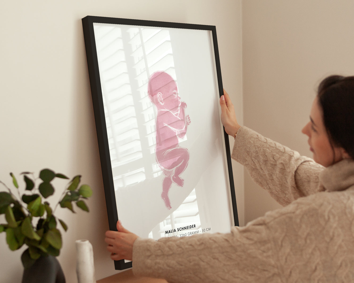 Poster Baby Watercolor Geburtsposter an Wand aufgehängt