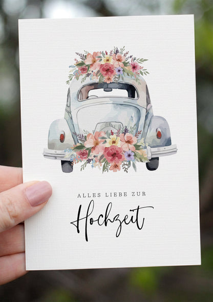 Edle Hochzeitskarte "Just Married" – Grußkarte zur Hochzeit mit eleganter Leinenstruktur & Umschlag