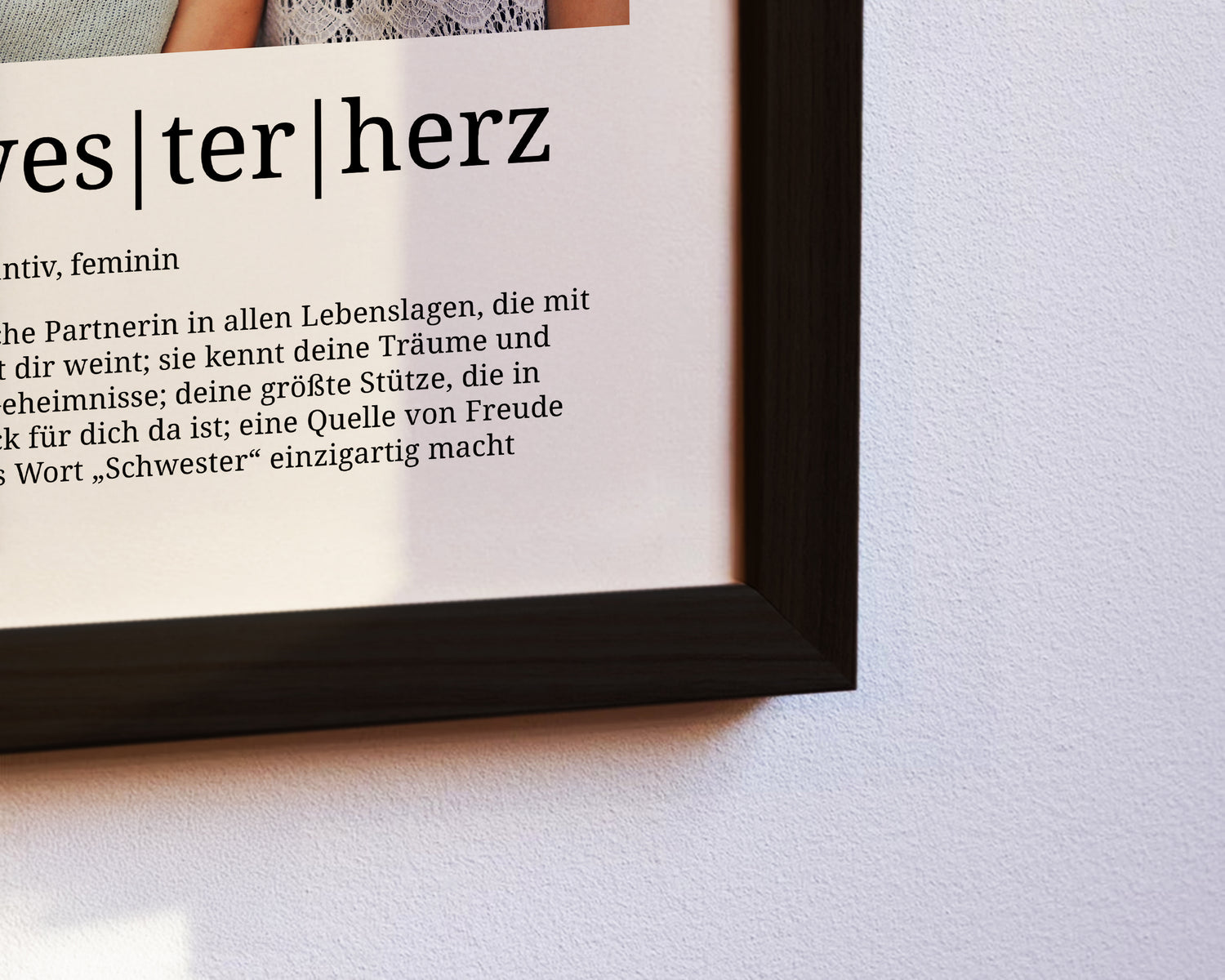 Detailansicht Schwesterherz Poster mit Definition, hochwertiger Kunstdruck personalisiert